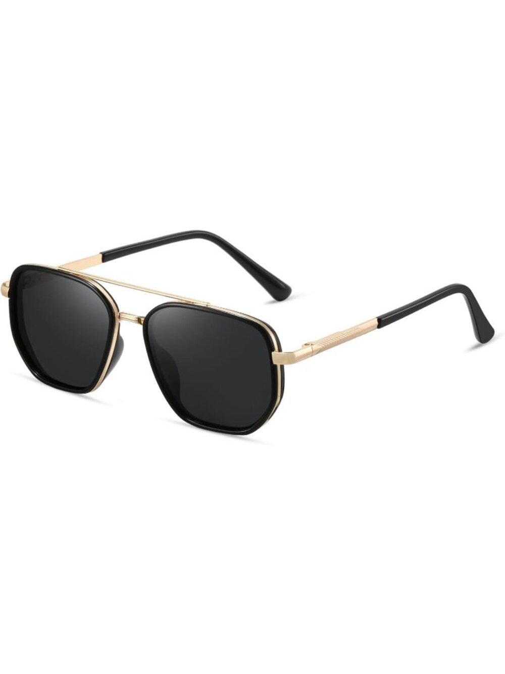 Women's Gold Black Tangle Free Polarized Aviator Square Metal Frame Sunglasses